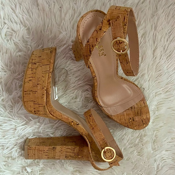 Kayleen Shoes - Cork platform heels ankle strap